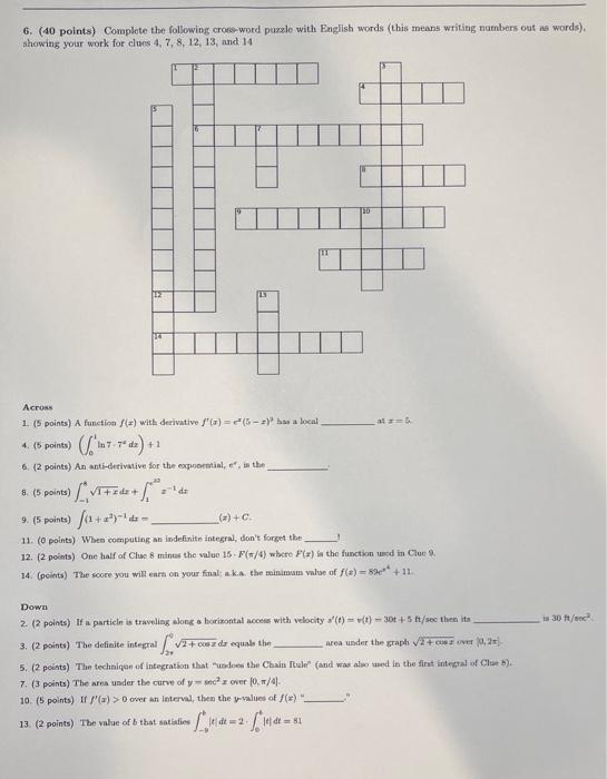 6 40 Points Complete The Following Crom Wond Pale With English Words This Means Writing Numbers Out A Words Showin 4