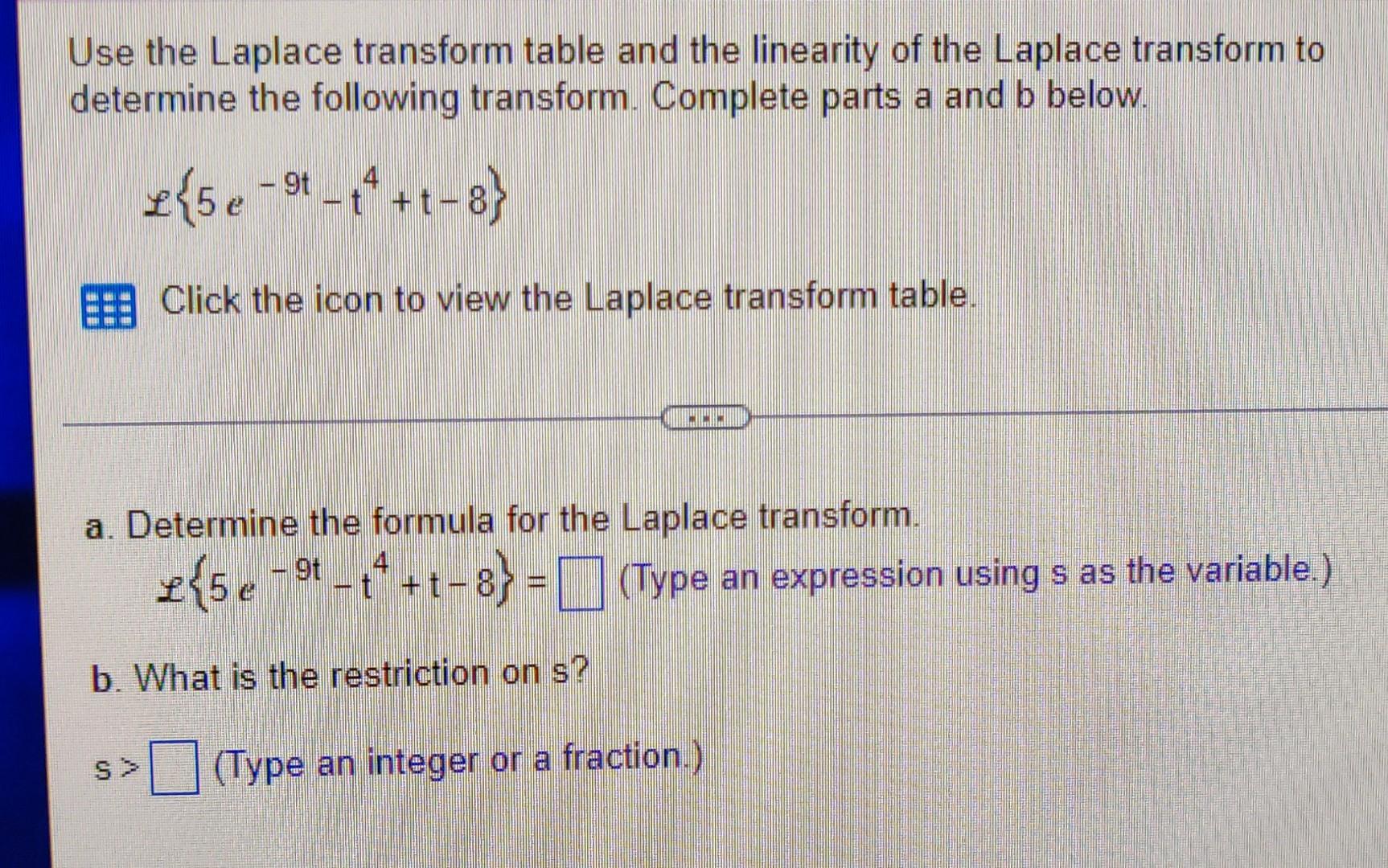 Use The Laplace Transform Table And The Linearity Of The Laplace Transform To Determine The Following Transform Complet 1