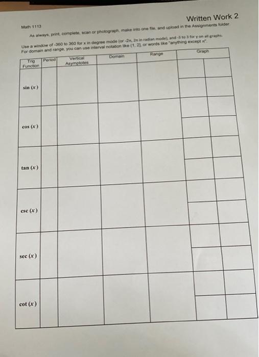 Math 1113 Written Work 2 As Always Print Complete Scan Or Photograph Make Into One File And Upload In The Assignmen 1