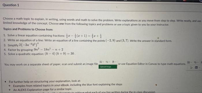 Choose A Math Tapic To Explain In Writing Un Math To Solve Problem Wie Explanat As You Move From Ep To The Wee And Comp 3