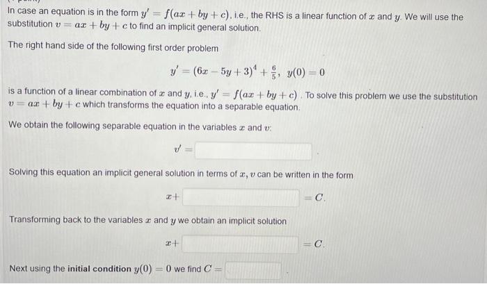 In Case An Equation Is In The Form Y F Ar By C I E The Rhs Is A Linear Function Of X And Y We Will Use The Substi 1