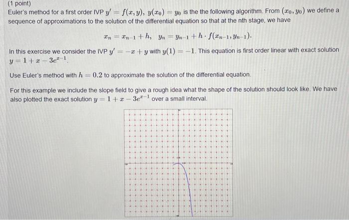 1 Point Euler S Method For A First Order Ivp Y F X Y Y Ro Yo Is The The Following Algorithm From Xo 30 We 1