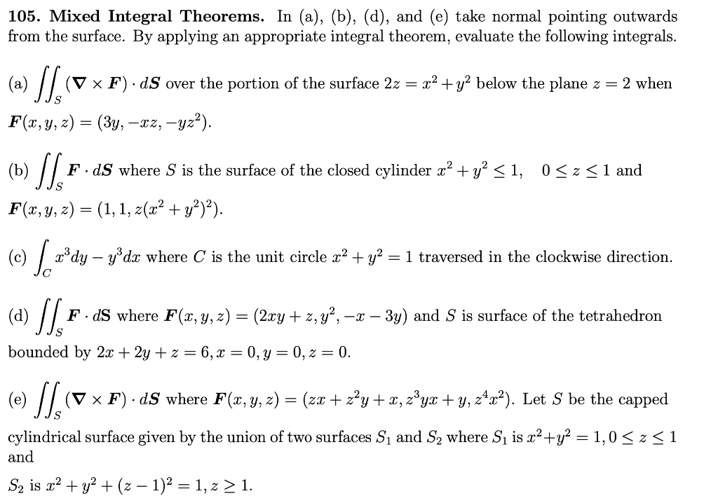 105 Mixed Integral Theorems In A B D And E Take Normal Pointing Outwards From The Surface By Applying An A 1