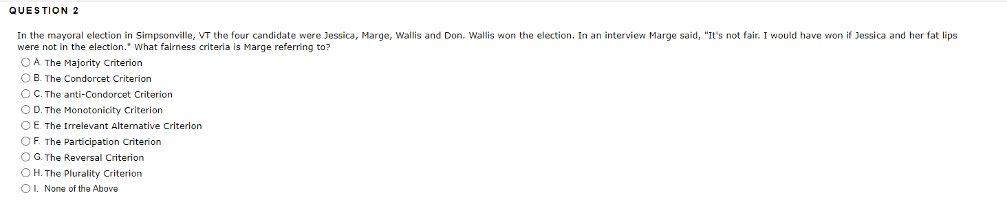 Question 2 In The Mayoral Election In Simpsonville Vt The Four Candidate Were Jessica Marge Wallis And Don Wallis Wo 1