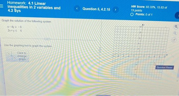 Homework 4 1 Linear Einequalities In 2 Variables And 4 2 Sys Graph The Solution Of The Following System X 4y 2 8 2x Ys 1