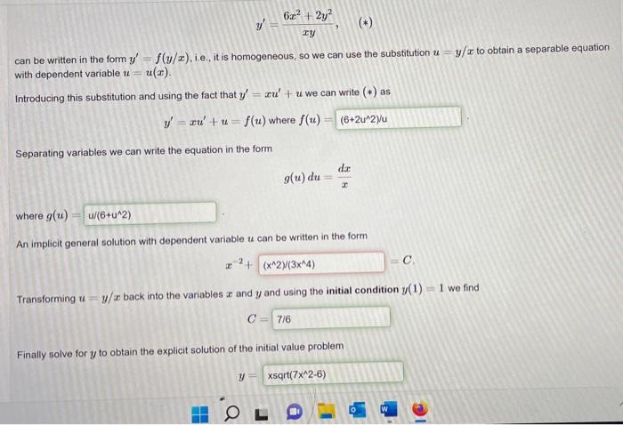 6x 2y Y Xy Can Be Written In The Form Y F Y Z I E It Is Homogeneous So We Can Use The Substitution U Y A 1