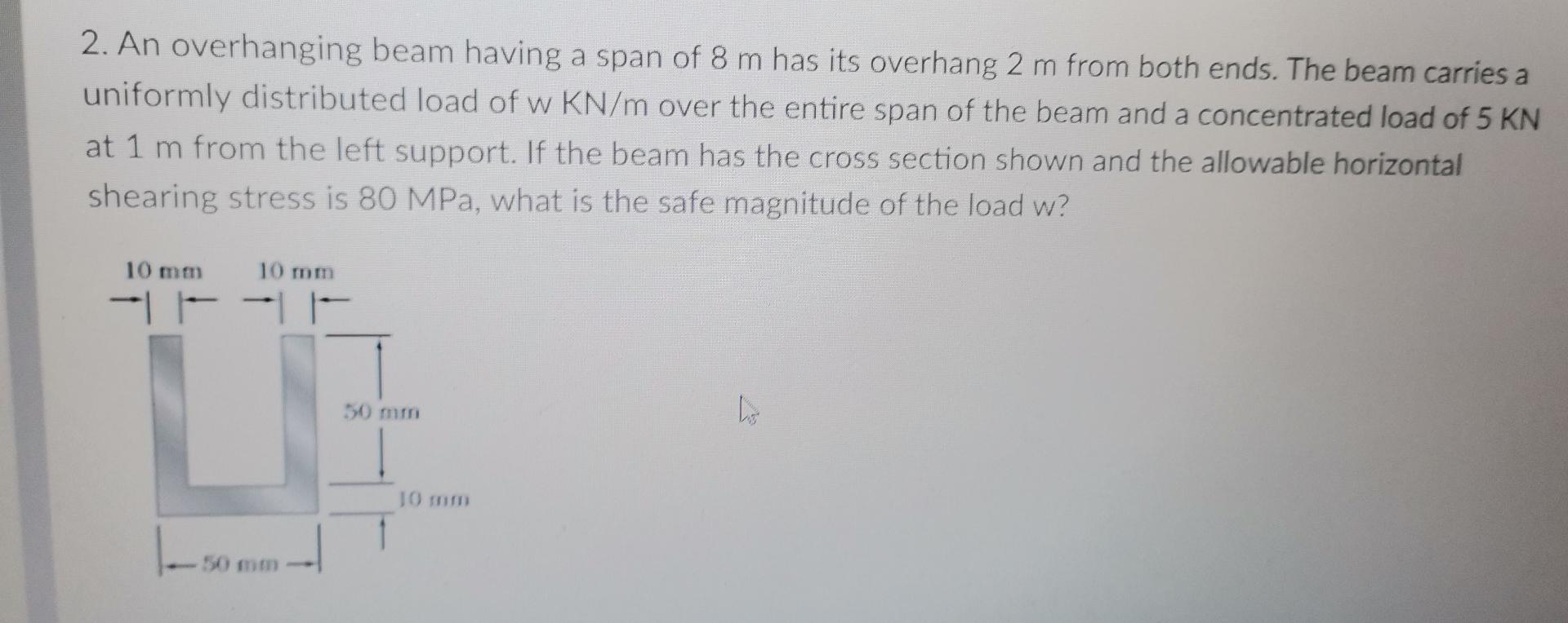 2 An Overhanging Beam Having A Span Of 8 M Has Its Overhang 2 M From Both Ends The Beam Carries A Uniformly Distribute 1