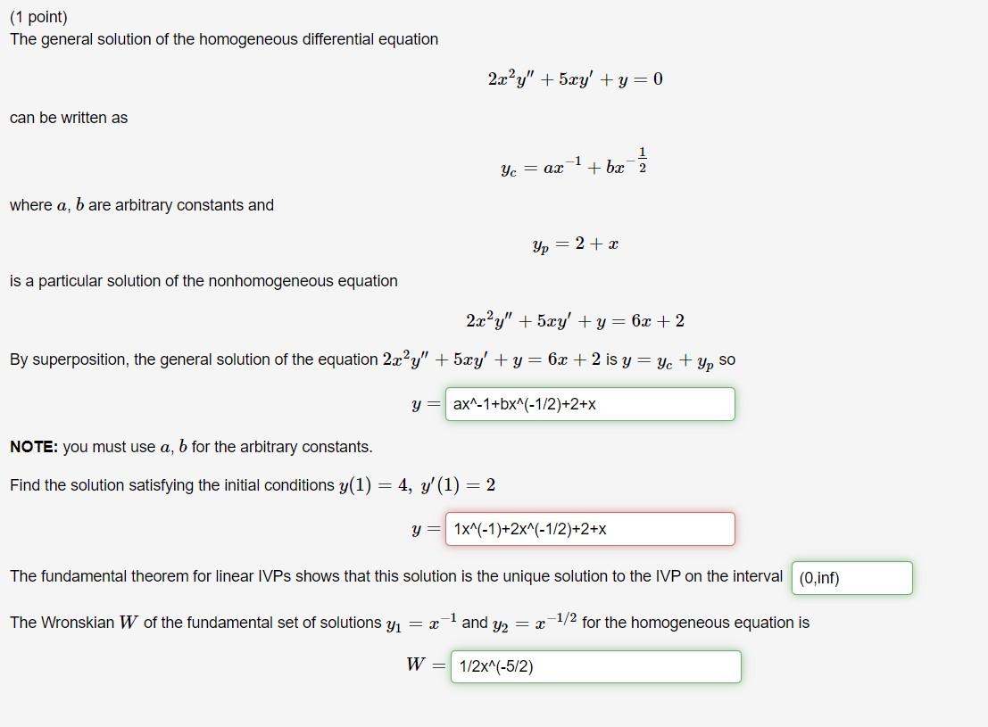 1 Point The General Solution Of The Homogeneous Differential Equation Can Be Written As Where A B Are Arbitrary Const 1