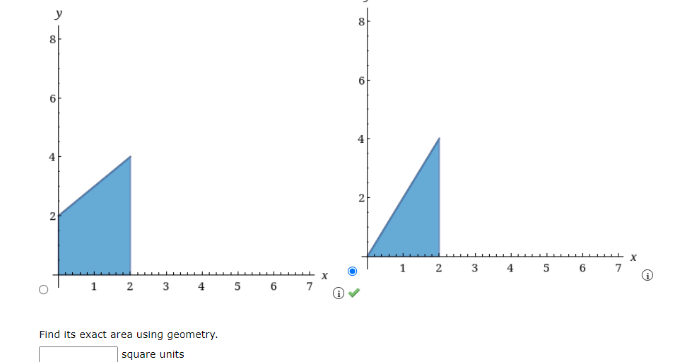 Y 8 4 2 1 2 3 4 5 6 7 Find Its Exact Area Using Geometry Square Units 0 2 1 2 3 4 5 6 7 X B Use A Riemann Sum With F 1