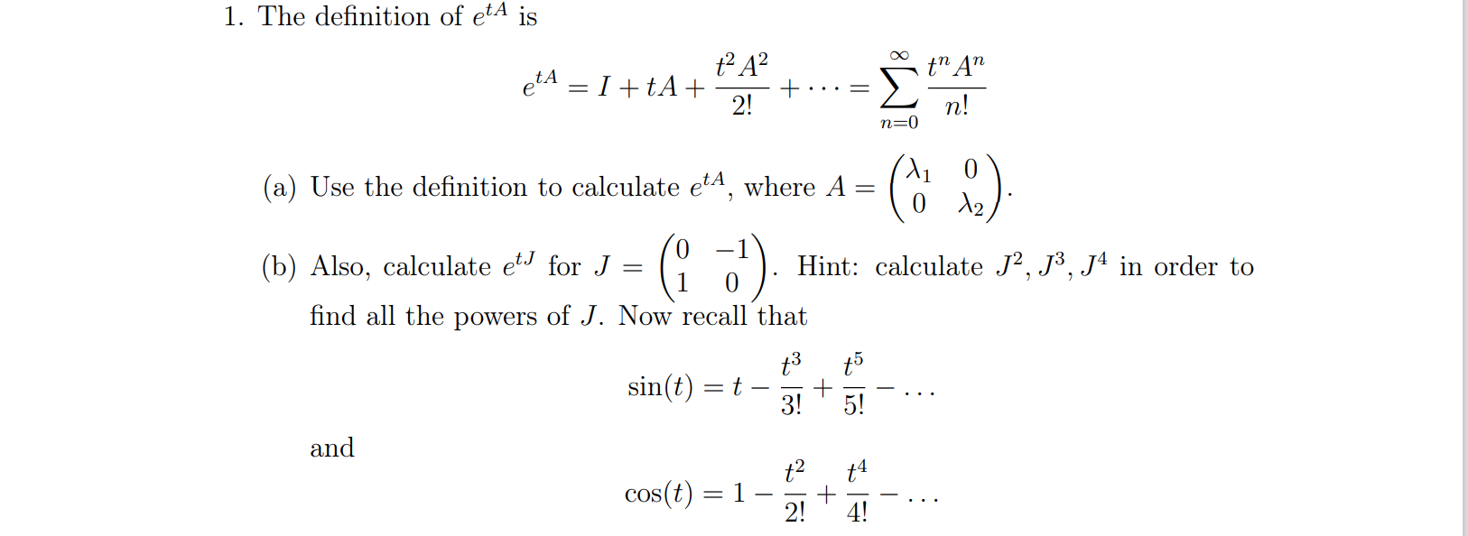 1 The Definition Of Eta Is Eta I Ta B Also Calculate E For J And T A 2 X1 A Use The Definition To Calculate 1