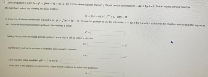 In Case An Equation Is In The Form Y F Az By C Ie The Rhs Is A Linear Function Of A And Y We Will Use The Substituti 1