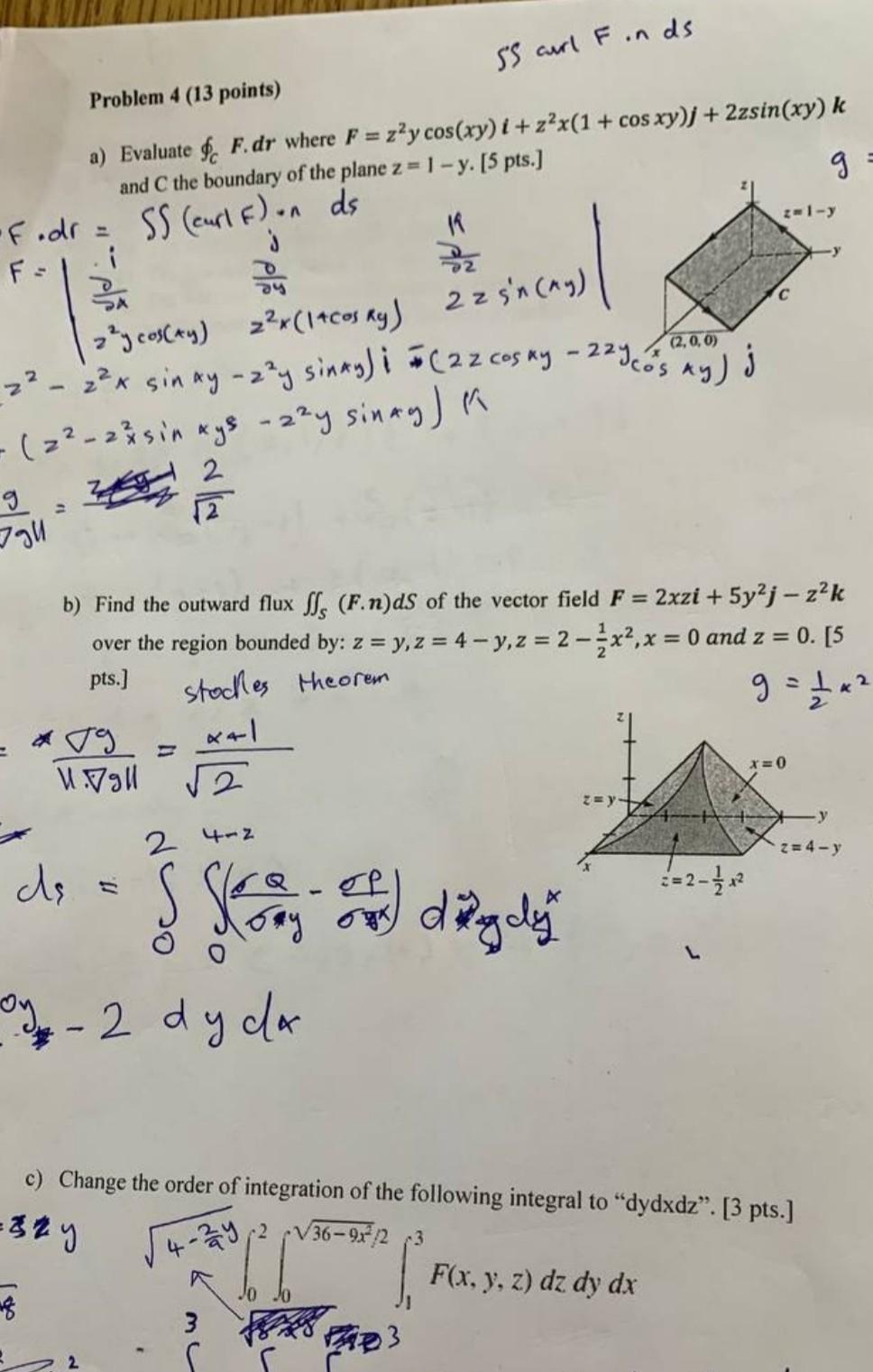 F Dr Ss Curl F On Ds Problem 4 13 Points S S Curl Finds A Evaluate F Dr Where F Z Y Cos Xy I Z X 1 Cos X 1
