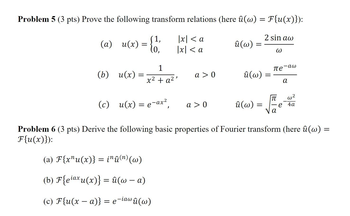 Problem 5 3 Pts Prove The Following Transform Relations Here U W F U X X A X A A U X B U X 1 1