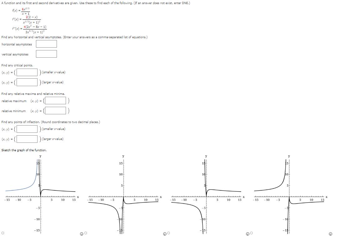 A Function And Its First And Second Derivatives Are Given Use These To Find Each Of The Following If An Answer Does N 1