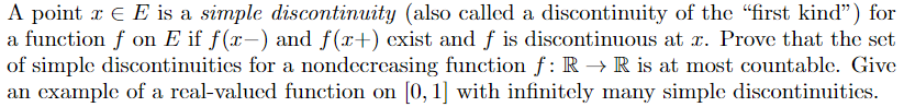A Point X E Is A Simple Discontinuity Also Called A Discontinuity Of The First Kind For A Function F On E If F X 1