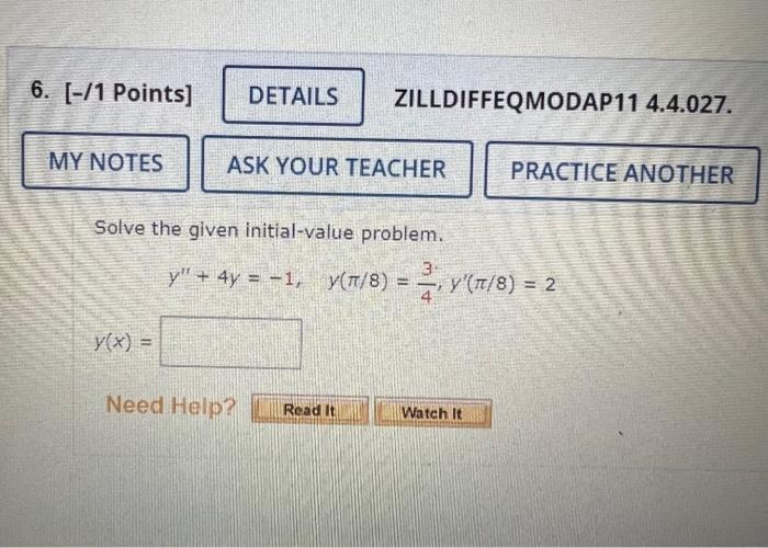 Gmail Youtube Maps 3 1 Points My Notes Details Zilldiffeqmodap11 4 4 011 Y X Ask Your Teacher Solve The Given D 2
