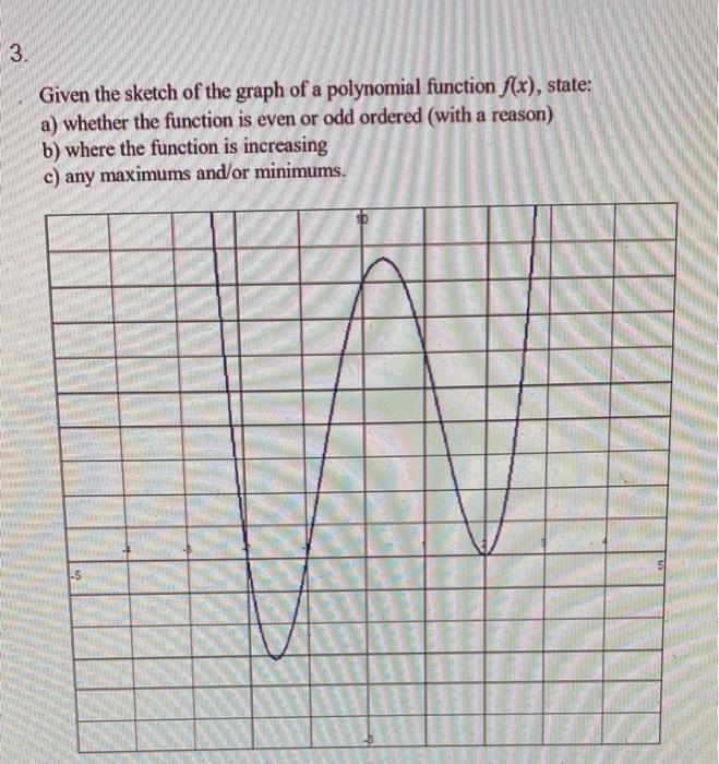 3 Given The Sketch Of The Graph Of A Polynomial Function F X State A Whether The Function Is Even Or Odd Ordered W 2