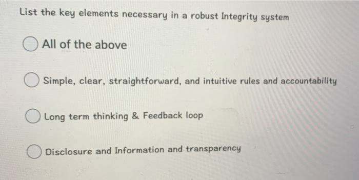 Which Of The Following Statements Is Correct Integrity Can Be Defined In Terms Of Adherence To Moral Principles Recti 2