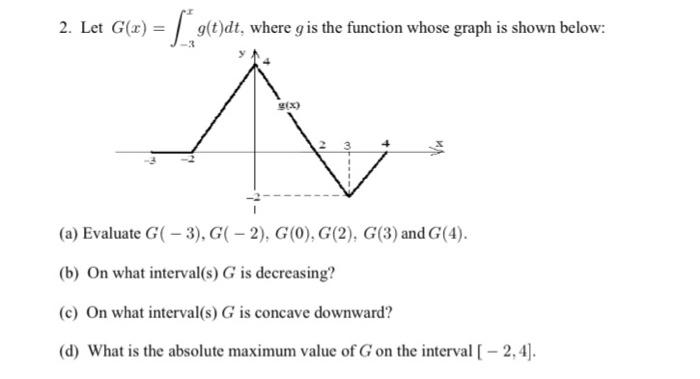 2 Let G X G T Dt Where G Is The Function Whose Graph Is Shown Below G X I A Evaluate G 3 G 2 G 0 G 2 1