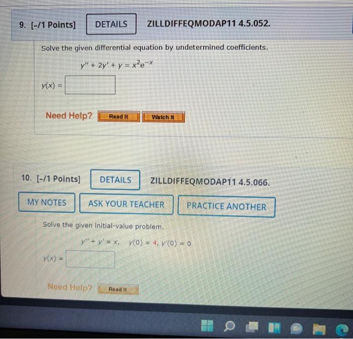 9 1 Points Details Zilldiffeqmodap11 4 5 052 Solve The Given Differential Equation By Undetermined Coefficients Y 1