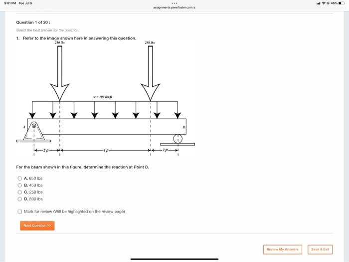 9 01 Pm Tue Jul 5 Question 1 Of 20 Select The Best Answer For The Question 1 Refer To The Image Shown Here In Answerin 1
