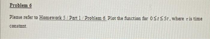 Problem 6 Please Refer To Homework 5 Part 1 Problem 6 Plot The Function For 05 55r Where Is Time Constant A Current I 2