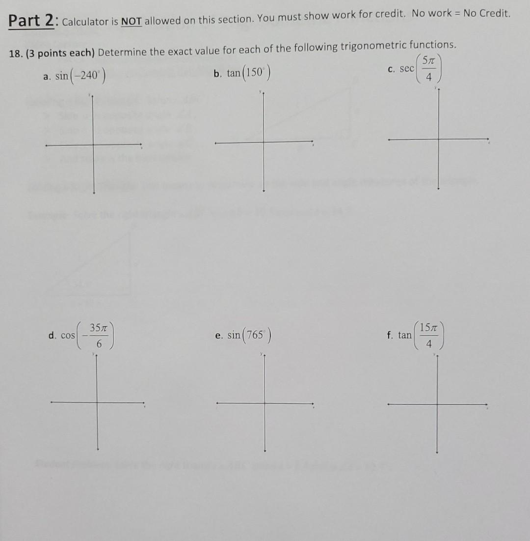 Part 2 Calculator Is Not Allowed On This Section You Must Show Work For Credit No Work No Credit 18 3 Points Eac 1