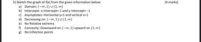 5 Sketch The Graph Of F X From The Given Information Below A Domain 0 1 U 1 00 B Intercepts X Intercept 1 1