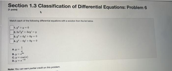 Section 1 3 Classification Of Differential Equations Problem 6 1 Point Match Each Of The Following Differential Equat 1