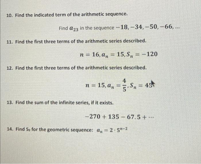10 Find The Indicated Term Of The Arithmetic Sequence Find 23 In The Sequence 18 34 50 66 11 Find The First 1