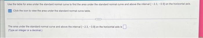 Use The Table For Area Under The Standard Normal Curve To Find The Area Under The Standard Normal Curve And Above The In 1