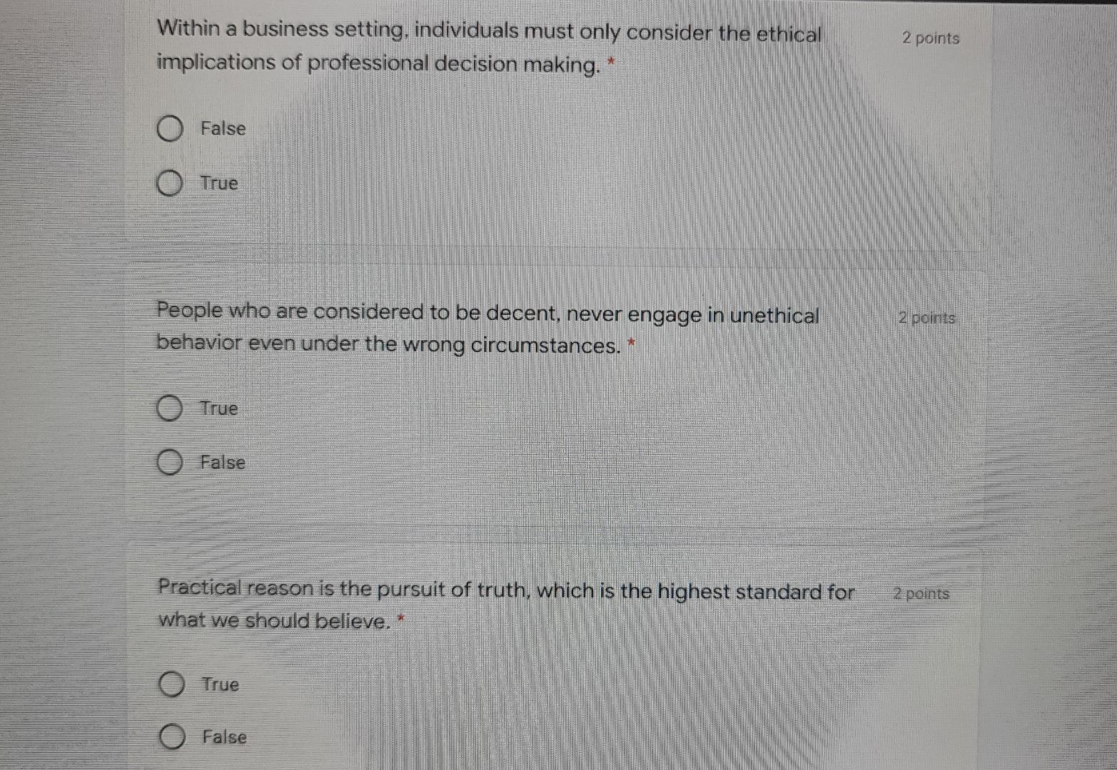 Within A Business Setting Individuals Must Only Consider The Ethical Implications Of Professional Decision Making 2 1