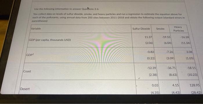 Use The Following Information To Answer Questions 3 6 You Collect Data On Levels Of Sulfur Dioxide Smoke And Heavy Pa 1