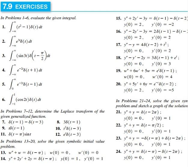 7 9 Exercises In Problems 1 6 Evaluate The Given Integral 1 1 8 1 2 E 6 1 Di 3 30 8 1 7 In 4 5 6 E 8 1