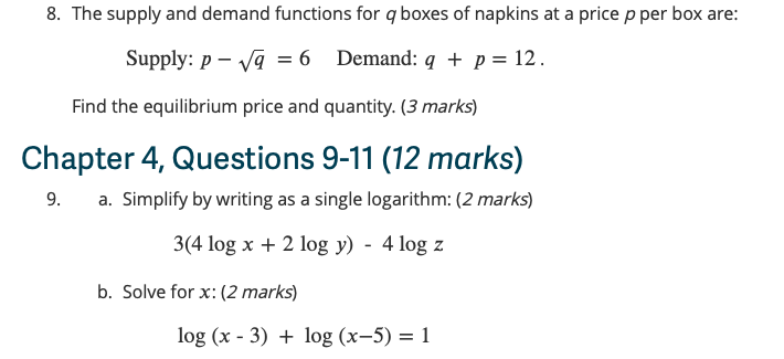 8 The Supply And Demand Functions For Q Boxes Of Napkins At A Price P Per Box Are Supply P 6 Demand Q P 12 F 1