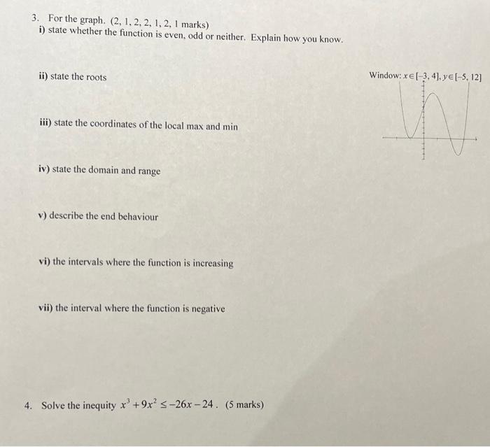 3 For The Graph 2 1 2 2 1 2 1 Marks I State Whether The Function Is Even Odd Or Neither Explain How You Kno 1