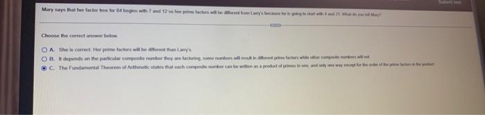Mary Says That Her Factor Tree For 54 Begk With 7 And 12 So Her Prime Factors Will Be Dit From Larry S Because He Is Gig 1