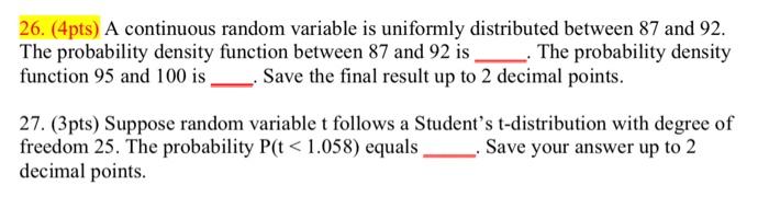 17 2pts A Random Variable Is A Space R Real Space From The To Measurement Probabilities From The 18 2pts Bayes 2