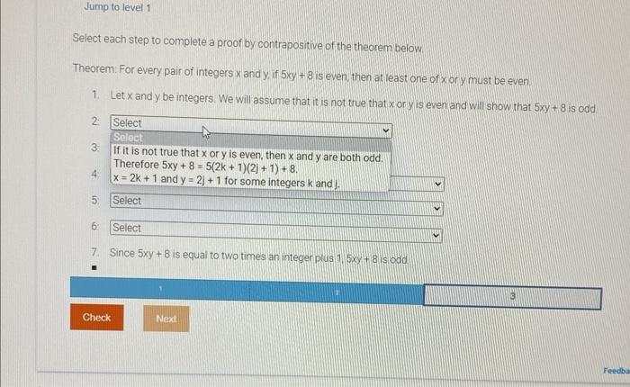 Jump To Level 1 Select Each Step To Complete A Proof By Contrapositive Of The Theorem Below Theorem For Every Pair Of 1
