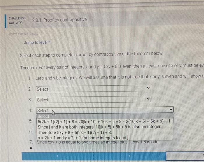 Jump To Level 1 Select Each Step To Complete A Proof By Contrapositive Of The Theorem Below Theorem For Every Pair Of 3