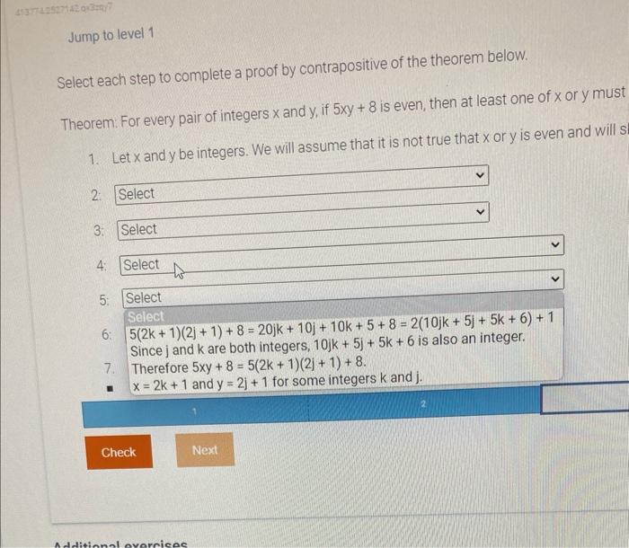 Jump To Level 1 Select Each Step To Complete A Proof By Contrapositive Of The Theorem Below Theorem For Every Pair Of 4