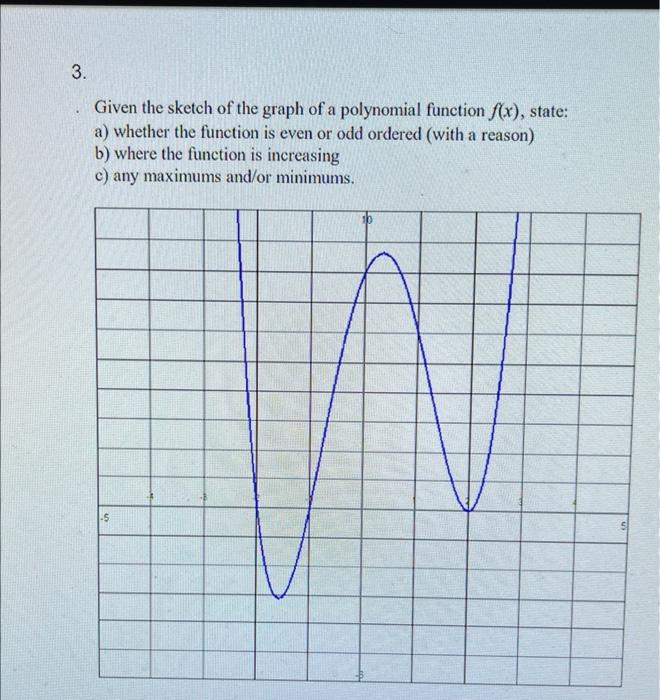 3 Given The Sketch Of The Graph Of A Polynomial Function F X State A Whether The Function Is Even Or Odd Ordered W 1