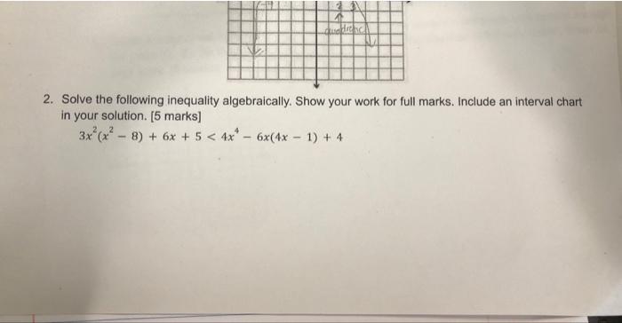23 Wedrend 2 Solve The Following Inequality Algebraically Show Your Work For Full Marks Include An Interval Chart I 1