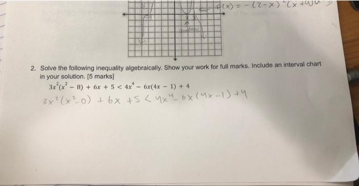 2 4 Edithe F X 2 X X Uju 2 Solve The Following Inequality Algebraically Show Your Work For Full Marks Include 1