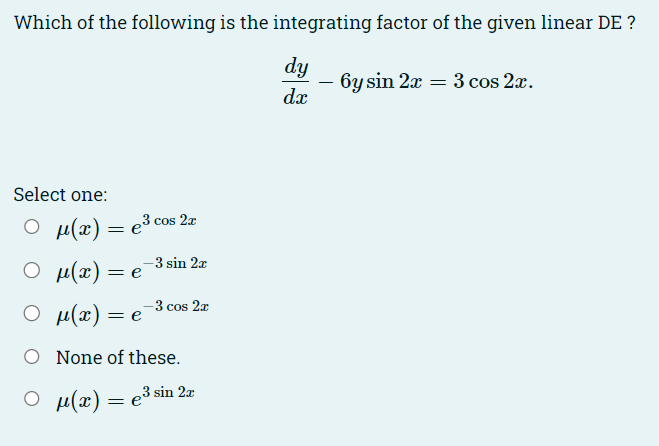 Question 5 Points Solution Of The Following Separable De Is Select One O None Of These O 5 Ln Y 3 Ln X C 3 4