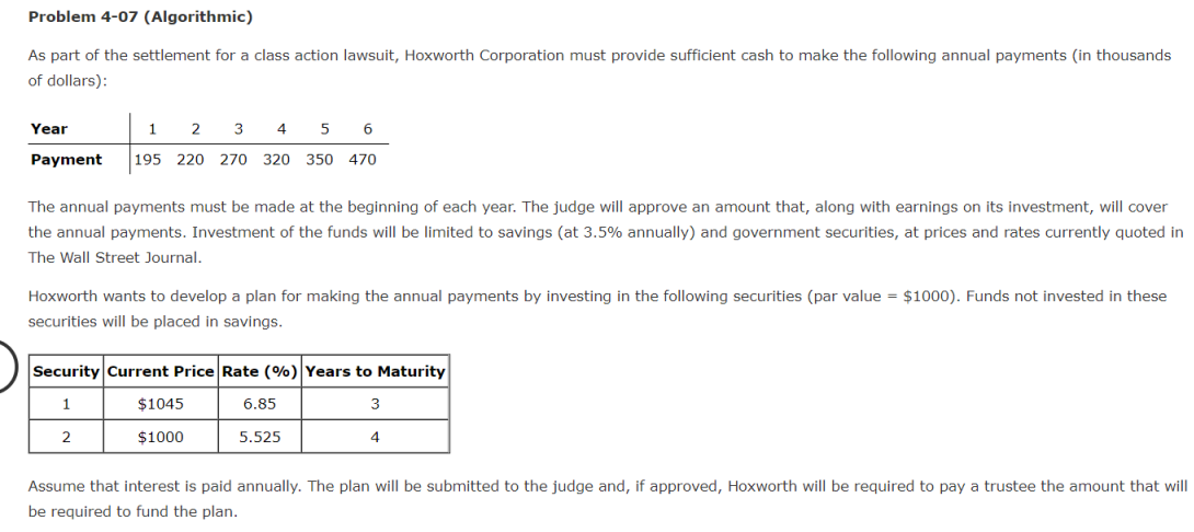 Problem 4 07 Algorithmic As Part Of The Settlement For A Class Action Lawsuit Hoxworth Corporation Must Provide Suffi 1