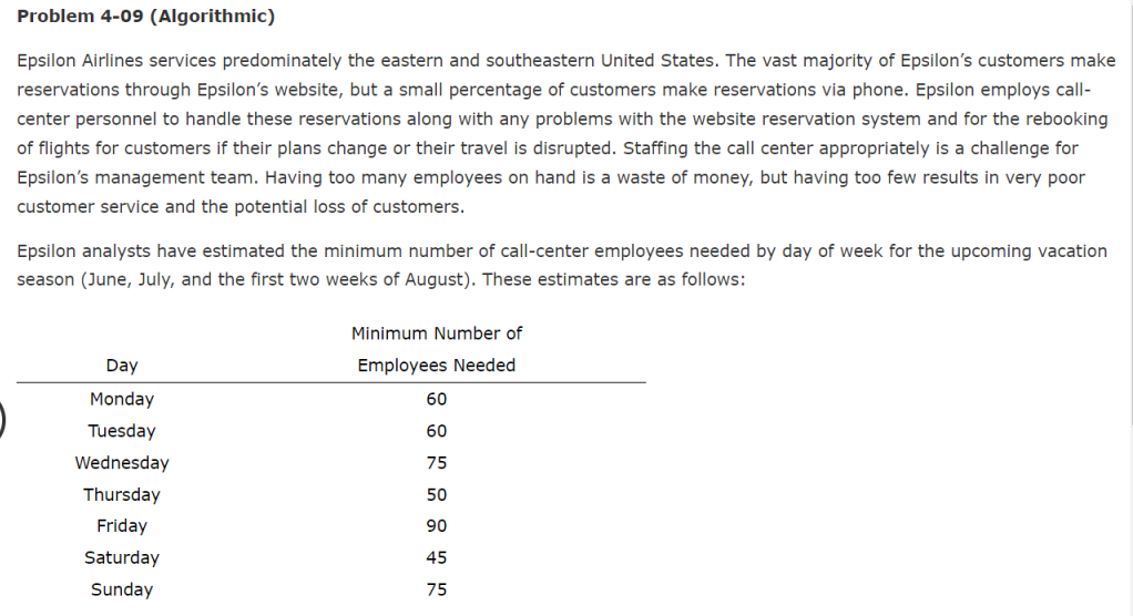 Problem 4 09 Algorithmic Epsilon Airlines Services Predominately The Eastern And Southeastern United States The Vast 1