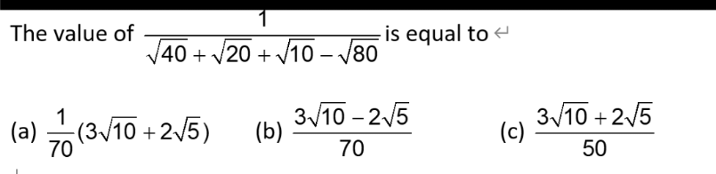 The Value Of 40 20 10 80 1 A 7 3 10 2 5 70 B Is Equal To 3 10 2 5 70 C 3 10 2 5 50 1