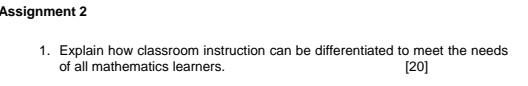 Assignment 2 1 Explain How Classroom Instruction Can Be Differentiated To Meet The Needs Of All Mathematics Learners 1