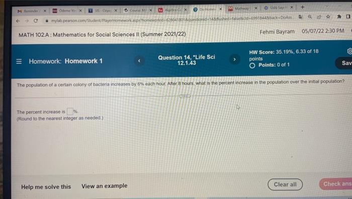 Meminder Mylab Stv Day X O Coure Mix Math 102 A Mathematics For Social Sciences Ii Summer 2021 22 Homework Homewor 1